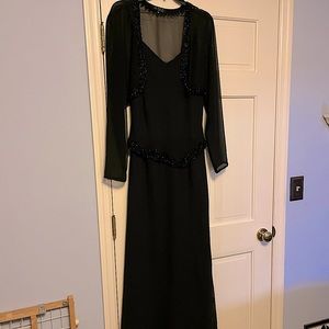 JKara long black gown with beaded accents